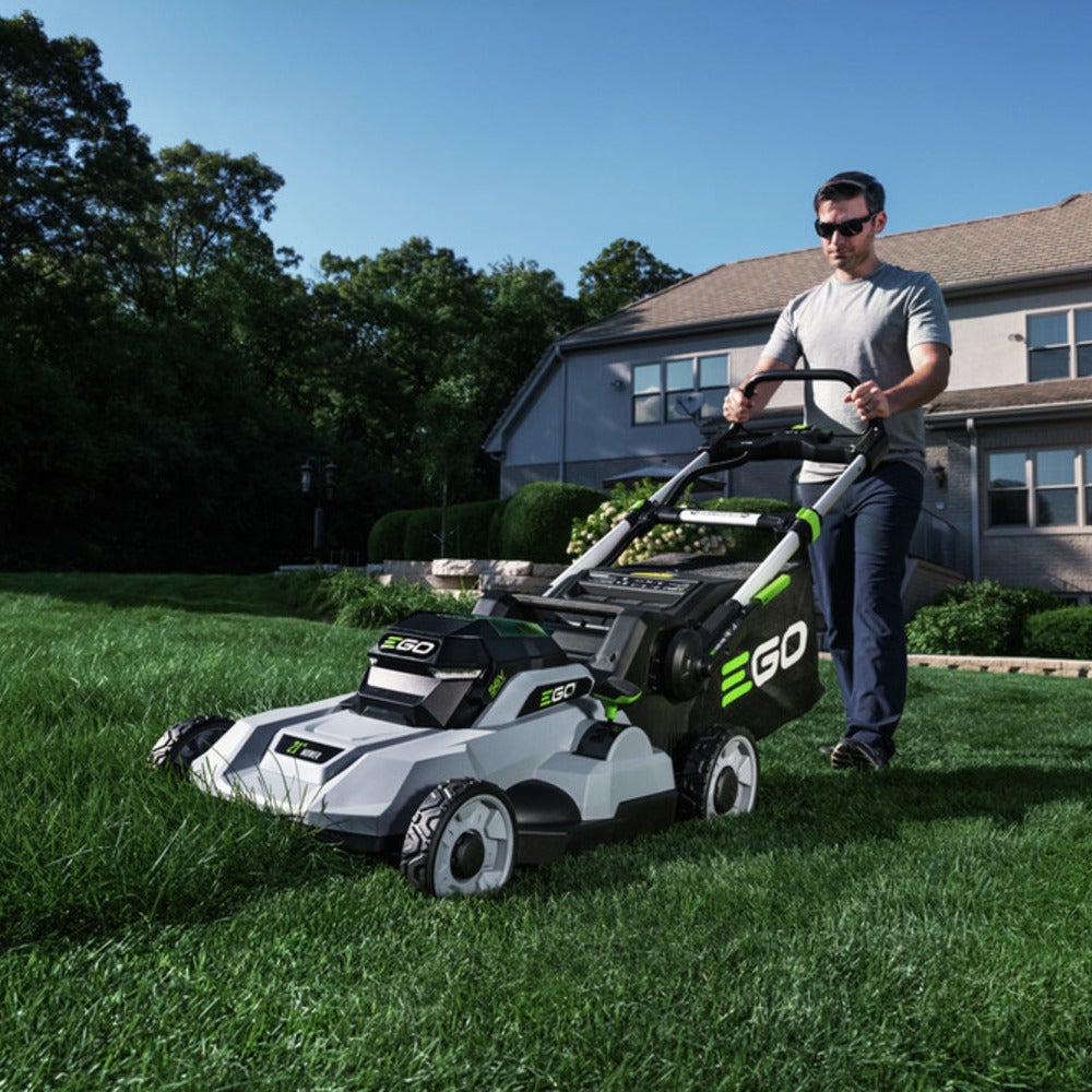 EGO POWER+ cordless mower cutting a lawn